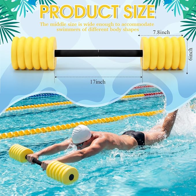 Soulchen Long Aquatic Exercise Dumbbells Pool Exercise Foam Water Weights Dumbbell Aquatic Pool Barbells with High Density EVA Foam for Swim Water Aerobics Workouts Loss