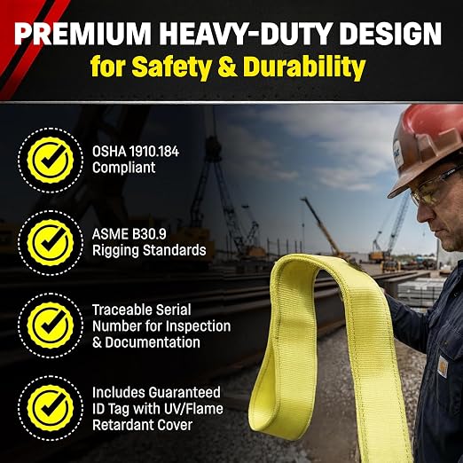 DD Sling 6 Inch x 30 Foot Nylon Lifting Sling – USA Made, 16,300 lb Vertical, 13,000 lb Choker, 32,600 lb Basket – 2-Ply Heavy Duty 900 Webbing, Type 3 Flat Eye & Eye Rigging Sling