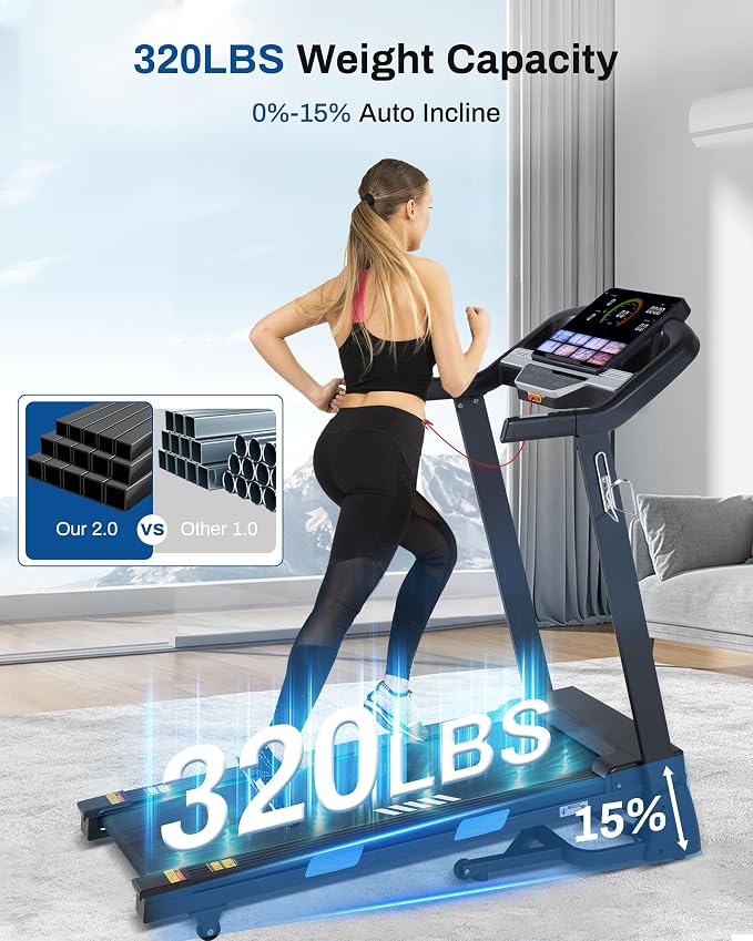 Auto Incline Treadmill for Home - 3.5HP Folding Treadmills Running Machine, 320 LBS Capacity, 10 MPH Speed, Bluetooth App, Upgrade LCD Panel, 36 Preset Programs