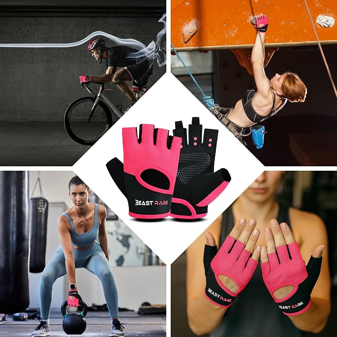 BEAST RAGE Workout Gloves for Men & Women - Fingerless Gym Gloves with Palm Protection, Breathable & Lightweight for Weightlifting, Cycling & Pull Up