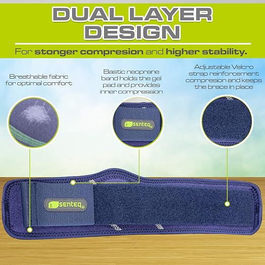 Tennis Elbow Brace: Arm Band for Tennis Elbow, Golfer Elbow and Forearm Support, Neoprene Wraps and Strap, Braces for Men and Women (Blue)