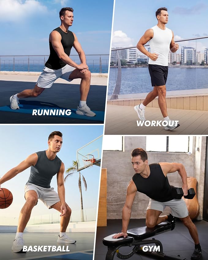 Compression Shirt Men - Sleeveless Tank Top Base Layer Gym Workout Running | 1 Pack Athletic Quick Dry Lightweight Soft Undershirts Uderwear Muscle Shirts for Exercise Cycling
