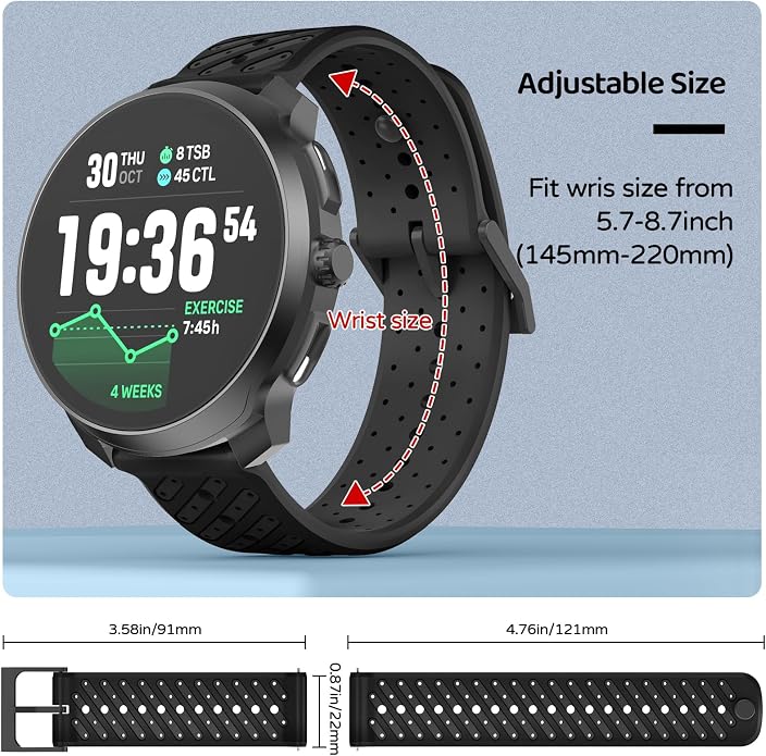Watch Band for Suunto Race 2/Vertical 2/Run/S/9 Peak/Pro/5 Peak | Soft Silicone 22mm Replacement Bands for Vertical/Race/9 Peak Pro