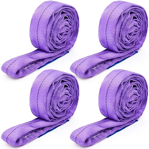 Fabbay 4 Pcs 7.9 Feet Heavy Duty Polyester Endless Loop Round Lift Slings Lifting Straps for Hoist Towing Moving Furniture Rigging Equipment, 2600 LB Vertical 2100 LB Choker 5200 LBs Basket(Purple)
