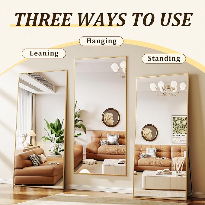 BEAUTYPEAK 86"x40" Rectangle Full Body Floor Mirrors, Full Length Mirror | Large Gold Mirror with Stand for Bedroom, Dressing Room, Leaning, Standing or Hanging Horizontally/Vertically