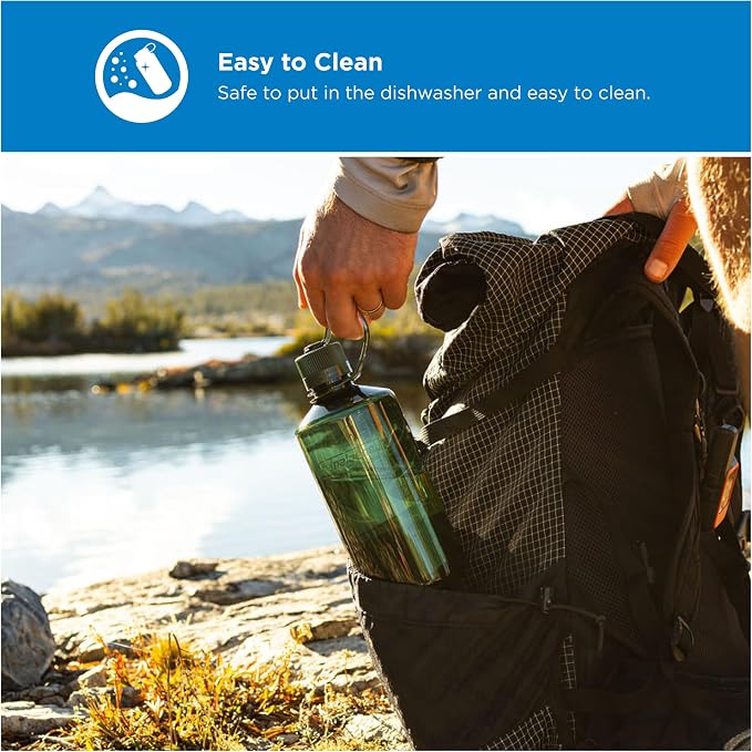 Nalgene 32 oz Narrow Mouth Water Bottle, Jade | BPA-Free, Durable & Lightweight, Leak Proof, Dishwasher Safe, Large Reusable Plastic Bottle for Hiking, Gym, Work & Travel