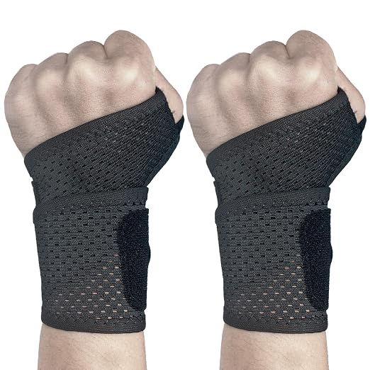 2 Pack Ultra-Thin Mesh Wrist Brace - Breathable Compression Wrist Support for Workouts & Daily Use - Adjustable Wrist Strap - Unisex Wrist Brace for Pain Relief, Tendonitis, Carpal Tunnel (Black)