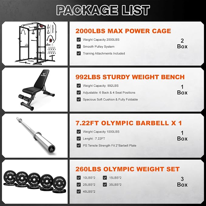 JELENS S21 Power Cage, Multi-Function Power Rack with Adjustable Cable Crossover System, 2000LBS Squat Rack for Home Gym with More Training Attachments