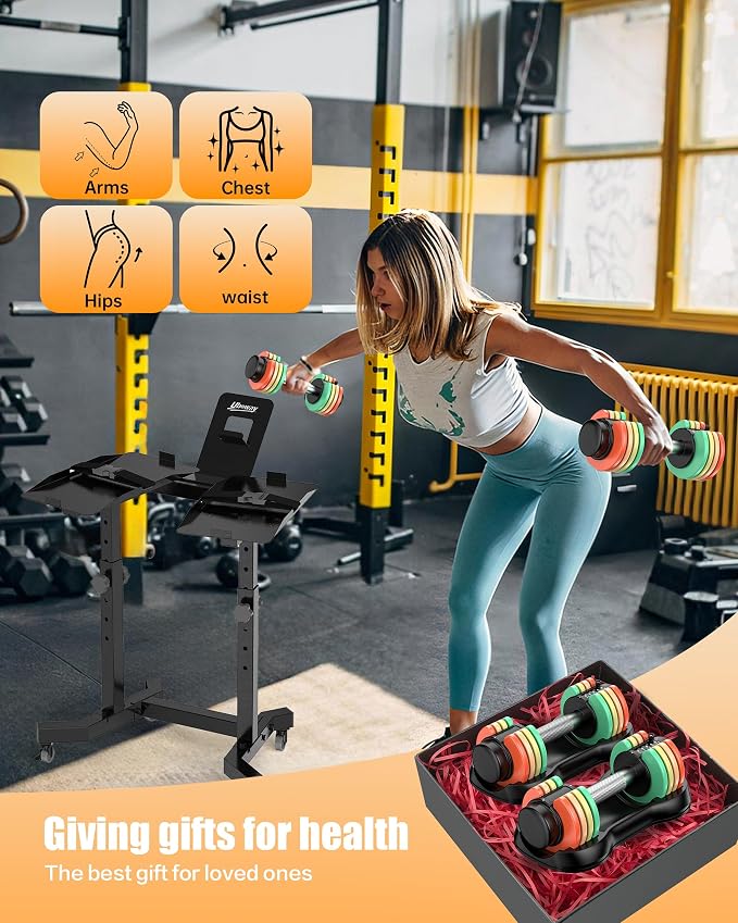 5-IN-1 Adjustable Dumbbell Set, Pair 12.5LB/22.5LB Weight Set for Home Gym | rainbow-colored weight plates, anti-slip handle, suit both men and women, full body home workout