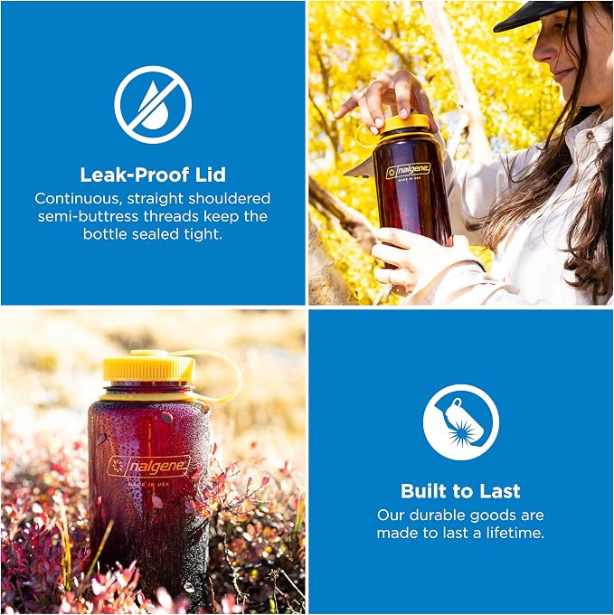 Nalgene 32 oz Wide Mouth Water Bottle, Laker | BPA-Free, Durable & Lightweight, Leak Proof, Dishwasher Safe, Large Reusable Plastic Bottle for Hiking, Gym, Work & Travel