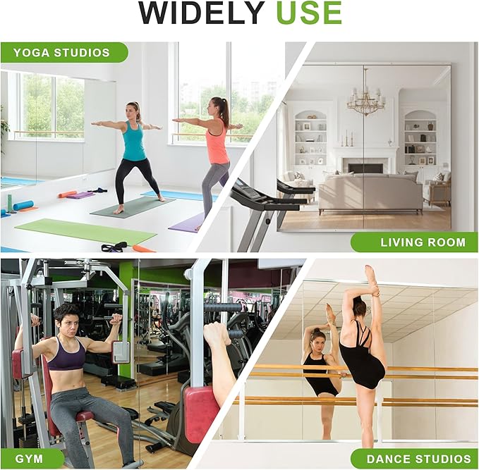 FICTOR Home Gym Mirror for Wall, 48"x24"x3 PCS Workout Mirrors for Home Gym | Shatterproof Tempered Glass, Frameless Full Length Body Mirror for Garage, Dance Studio, Yoga Room, Bedroom