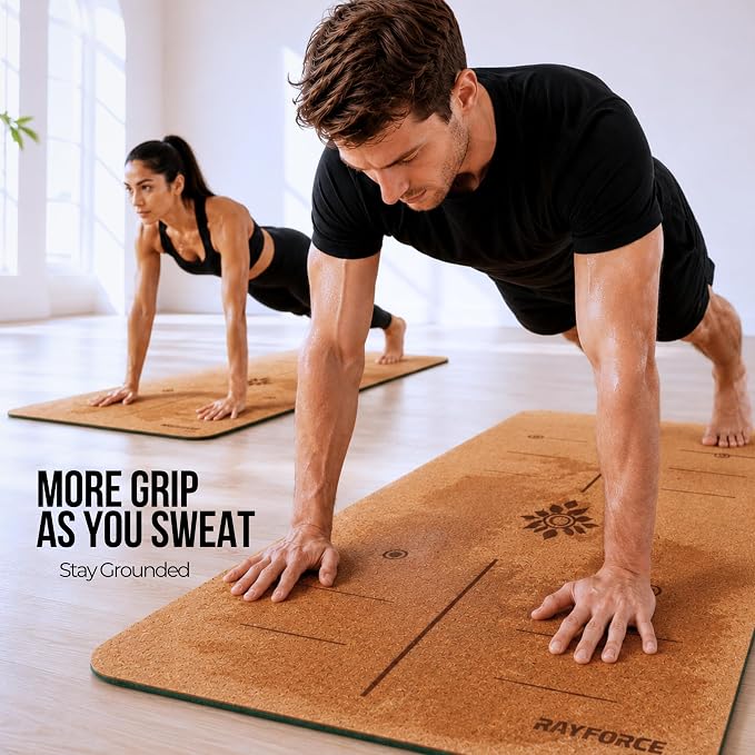 Cork Yoga Mat – Ultra Lightweight 2.2 lbs – Sweat Activated Non-Slip Grip for Hot Yoga & Gym – Easy Carry to Studio – 6MM Thick – Strap Included
