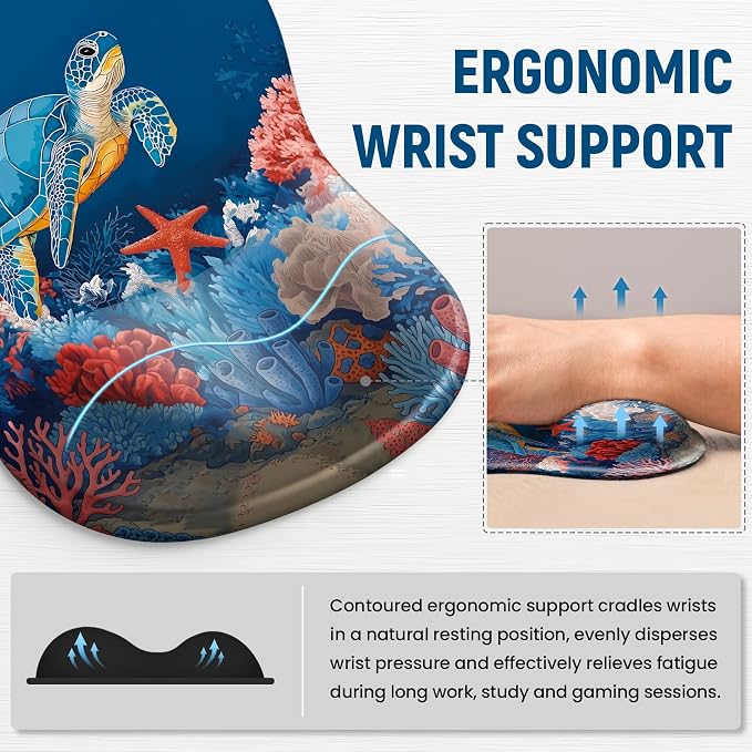 Ergonomic Mouse Pad with Wrist Rest, Gel Wrist Support, Voyage | 10.2 x 7.6 in Mouse Pad with Smooth Fabric Surface and Non-Slip Rubber Base for Office, Home, Study, and Gaming