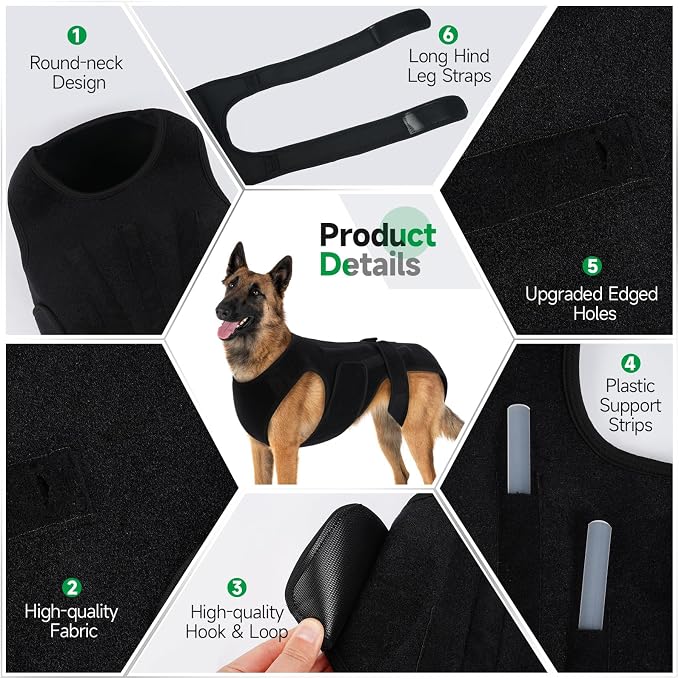 Back Brace for Dogs with Strong Spine Stability Support, Black 2XL | IVDD Mobility Back Brace for Pet, Breathable & Adjustable for Joint & Hip Support Senior or Less Mobile Dogs