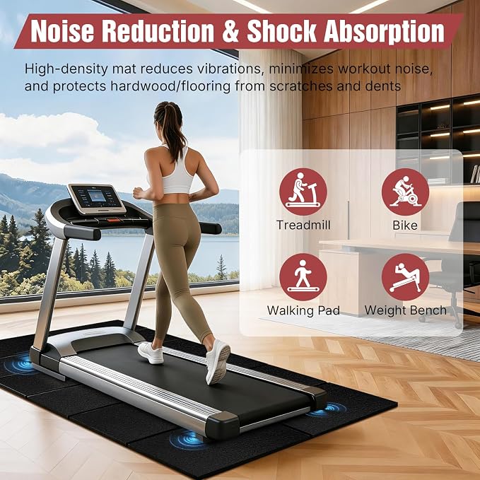 Treadmill Mat for Floor Protection, 68" × 29" Heavy Duty Exercise Equipment Mat for Home Gym, Anti-Slip Shock Absorption Pad for Treadmill, Elliptical, Stationary Bike, Rowing Machine