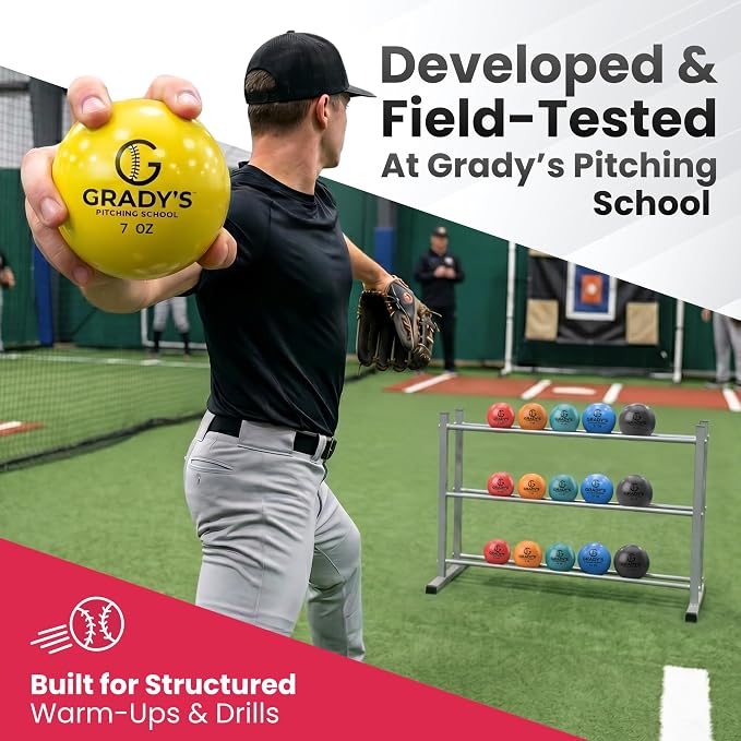 Grady's Pitching School Weighted Velocity Training Ball Set – Seam & Seamless Options for Pitching & Arm Strength + Set of 6 Balls + Carrying Case