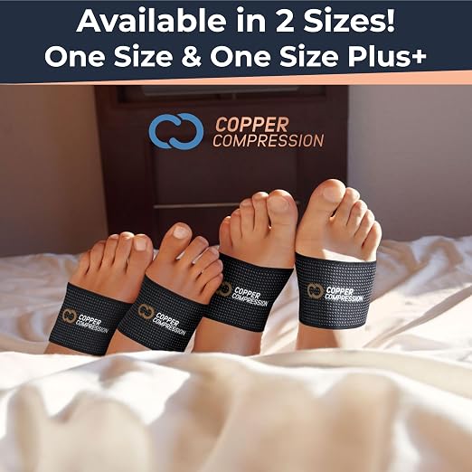 Copper Compression Arch Support Sleeves. Targeted Compression for Plantar Fasciitis Symptoms, Pain, Flat Feet & High Arches. Breathable Support for Men & Women - Black