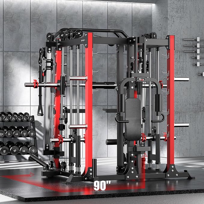 Multi-Purpose Squat Rack,Smith Machine Weight Rack Set with Cable Crossover System, Home Gym Power Racks, Power Racks and Packages