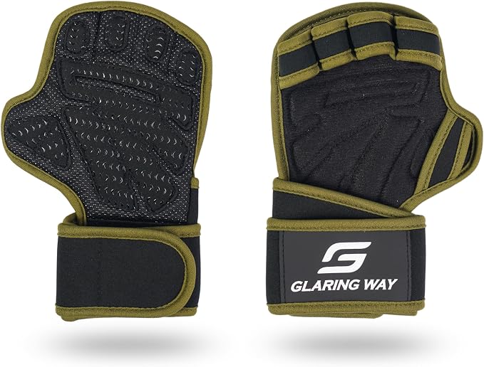 Gym Workout Gloves for Women and Men | Silicone grip fingerless, open back vents, neoprene, non-slip, palm, thumb protection for cross training, pull ups, cycling