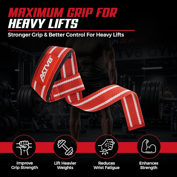 AKTV8 Lifting Straps for Deadlifts, 23 inch 4mm Padded Wrist Straps for Gym | Stronger Grip During Weight Lifting & Powerlifting, Heavy Duty Polyester-Cotton Gym Straps for Pull Ups, Rows & Heavier Lifts