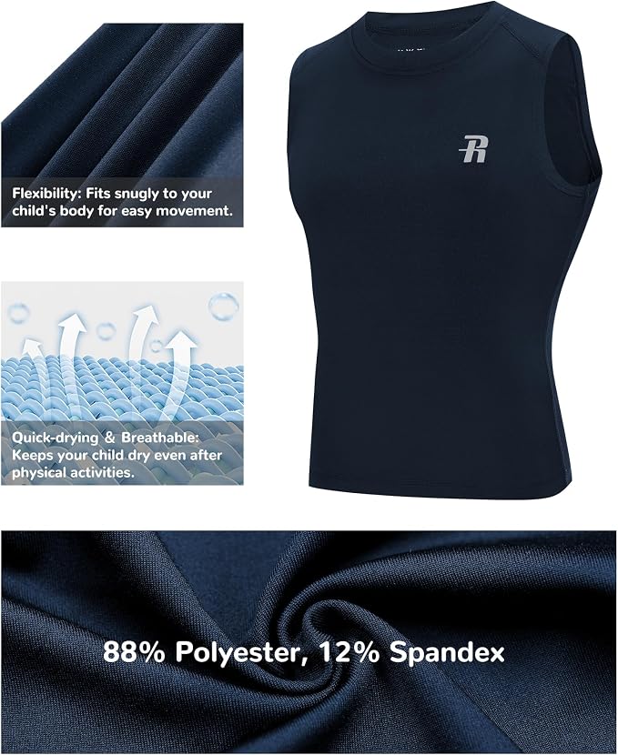 Runhit Boys Sleeveless Compression Shirt Kids Athletic Tank Tops Youth Quick Dry Undershirt for Football Basketball