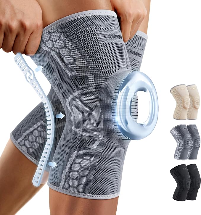 CAMBIVO Knee Brace for Men & Women, 2-Pack Compression Sleeve with Gel Pad | Patella Gel Pad with Side Stabilizers for Knee Pain Relief. Ideal for Running, Weightlifting & Arthritis, Workout, Daily Use