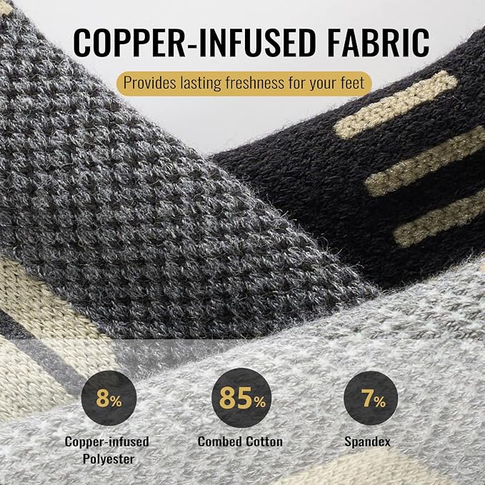 6 Pairs Copper Ankle Compression Socks for Men and Women | Copper Graduated Compression Socks with Terry Cushioning and Arch Support, Breathable Mesh Design, Machine Washable