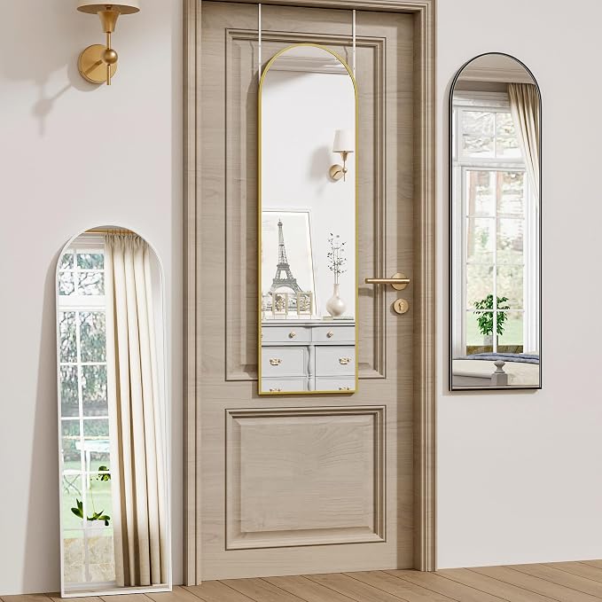 Vlush Door Mirror, Full Length Mirrors Over The Door, 14'' x 48'' Hanging/Rectangular Wall Mirror, Wall-Mounted/Hanging/Leaning, Home Decor,(Gold)