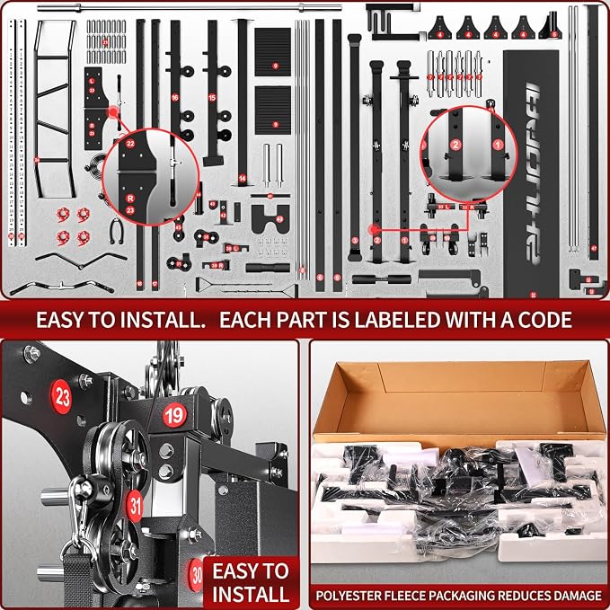 XGSW Smith Machine with Weight Stack, Multi-Function Squat Rack Power Cage with Cable Crossover System, for Home Gym