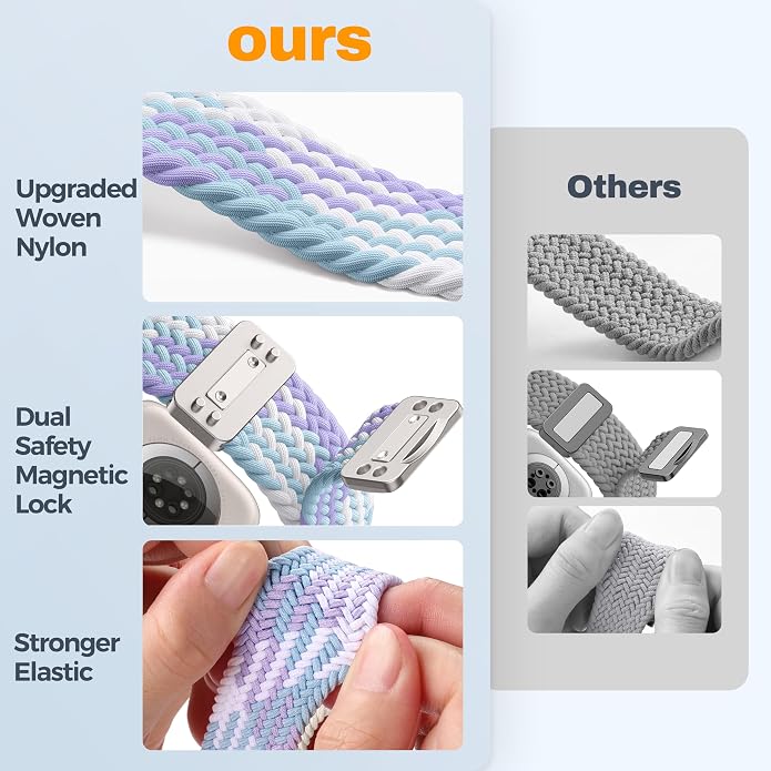 Laffav Braided Stretchy Band Compatible with Apple Watch Bands 42mm 40mm 41mm 38mm 44mm 45mm 46mm 49mm for Women Men, Magnetic Nylon Solo Loop Sport Strap for iWatch Series 11 10 9 8 7 6 5 4 SE Ultra