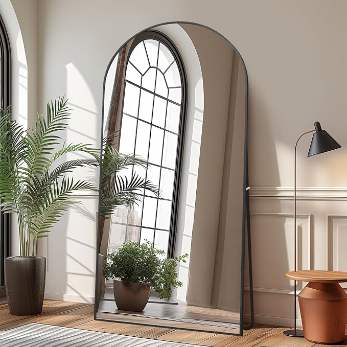 Beauty4U 71" x 32" Arched Full Length Mirror with Stand, Black Floor Mirror | Large Standing, Leaning, or Wall-Mounted Tempered Full Body Mirror with Metal Frame for Bedroom, Closet, Modern Home Decor