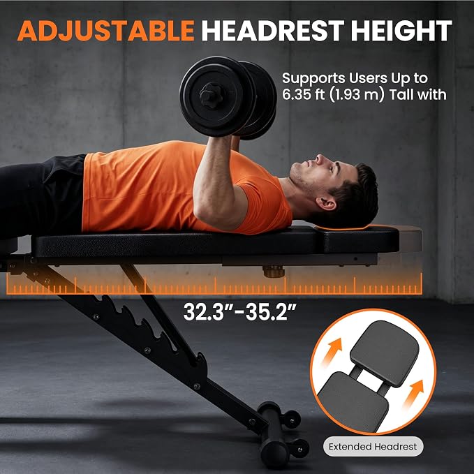 VUSIGN Adjustable Workout Bench, Weight Bench for Home Gym, Preacher Curl Bench with Leg Extension for Full Body Training Fitness, Foldable Incline Flat Decline Sit Up Bench Equipment for Bench Press Dumbbell Exercise with Wheels