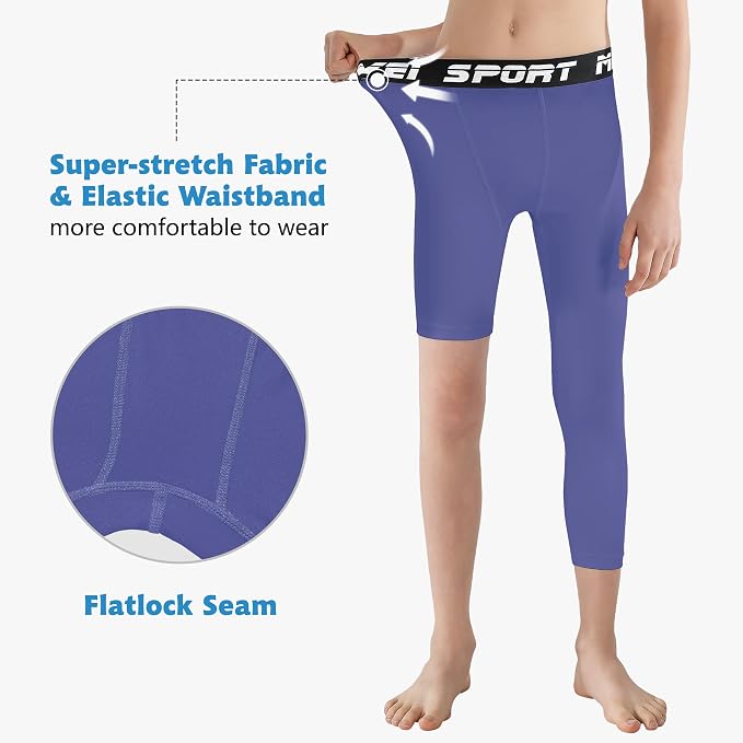 MIVEI One Leg Compression Tights Youth Boys Basketball Leg Sleeve | Kids Compression Pants Girls' Single Leg Tights 3/4 Leggings for Baseball Softball Soccer Running Football, Sports Base Layer