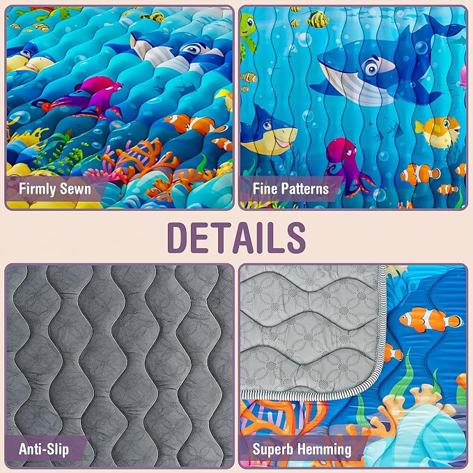 Baby Play Mat, 50x50 Thickened Playpen Mat, Waterproof & Non-Slip, Foldable Play Mat for Floor, Machine Washable Crawling Mats for Infants & Toddlers, Floor Activity and Playing & Learning, Sea World