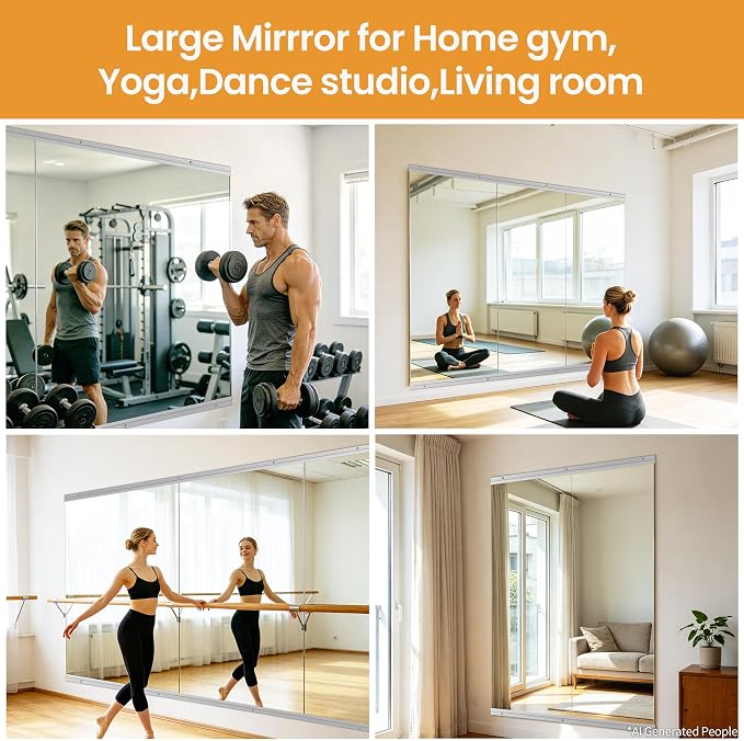 63x24 2Pack Tempered Glass Gym Home Mirror | Wall Mounting Suitable for Gym, Yoga, Studio, Bedroom & Dancing Studio