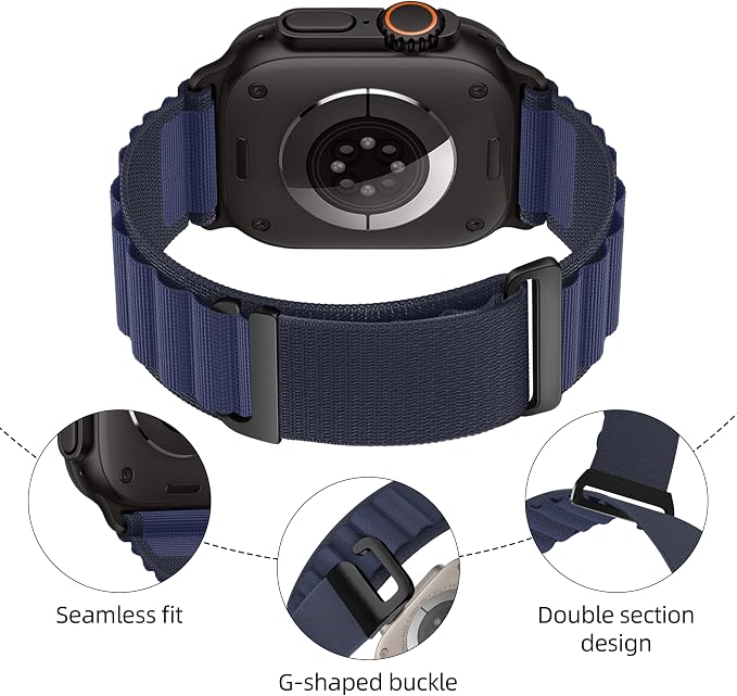 Alpine Nylon Sport Bands Compatible with Apple Watch Ultra Band 49mm 46mm 45mm 44mm 42mm Men Women, Stretch Loop Strap with D-Hook for iWatch Series 10 Ultra SE 9 8 7 6 5 4 3 2 1 (B-Navy Blue, 49mm/46mm/45mm/44mm/42mm(Series 3))