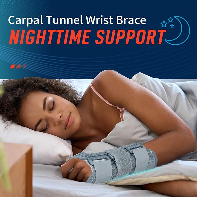 FEATOL Wrist Brace Carpal Tunnel for Women Men, Adjustable Night Sleep Support Brace with Splints Right Hand, Small/Medium