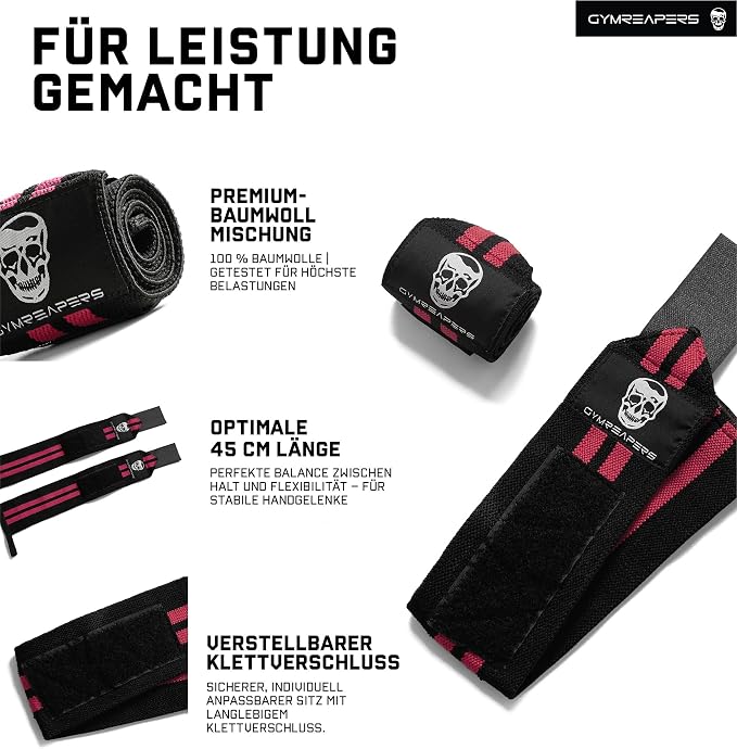 Gymreapers Weightlifting Wrist Wraps (IPF Approved) Professional Quality Wrist Support with Heavy Duty Thumb Loop - Best Wrap for Powerlifting Competition, Strength Training, Bodybuilding
