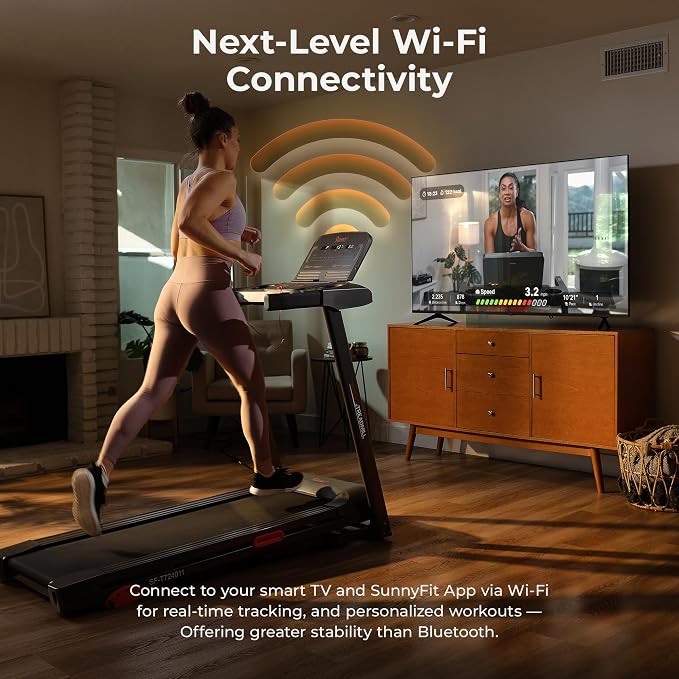 Sunny Health & Fitness Smart Manual Incline Wi-Fi Treadmill, Foldable | 2HP, 9 MPH, 3 Manual Incline Levels up to 5%, WiFi Connectivity, 16" x 50" Running Belt, 20 Workout Programs