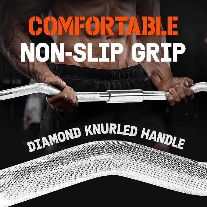 Yes4All Standard Straight Barbell 60" & EZ Curl Bar 47", Capacity 200 to 480 LB, Weight Bar 1" to 2" Diameter - Star Lock Collars, Rubber Ring, Barbell Spins Included for Deadlifts & Squats