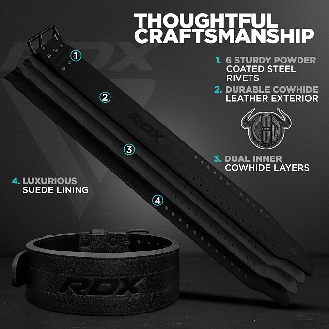 RDX IPF Compliant Powerlifting Belt 13mm and 10mm, USAPL USPA and IPL Competition Level Genuine Leather 4” Gym Belt for Heavy Weight Lifting Deadlift Squats and Strongman Strength Training, Men Women