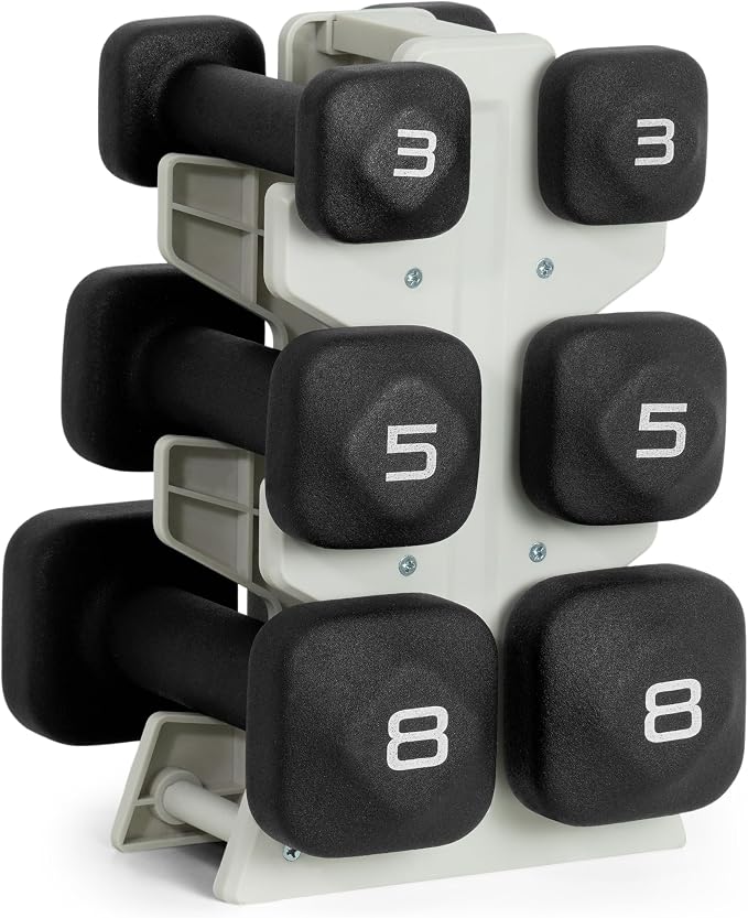 Tone Fitness Neoprene Dumbbell Set with Storage Rack – Non-Slip, Anti-Roll Hand Weights for Home Gym Workouts | 20 lb, 32 lb, 50 lb, 60 lb & 100 lb Options