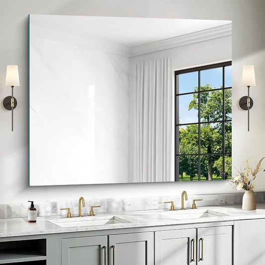 40x48 Inch Frameless Mirror, Frameless Bathroom Mirrors for Over Sink, Large Rectangle Home Gym Mirror for Wall, Upgraded Shatterproof Wall Mount Square for Living Room Bedroom Bathroom