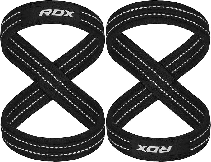 RDX Weight Lifting Straps Figure 8, Anti Slip Strap with Cuffs Wrist Support for Gym Workout Deadlift Powerlifting Bodybuilding Weightlifting, Fitness Strength Training, Hand Bar Grip for Men