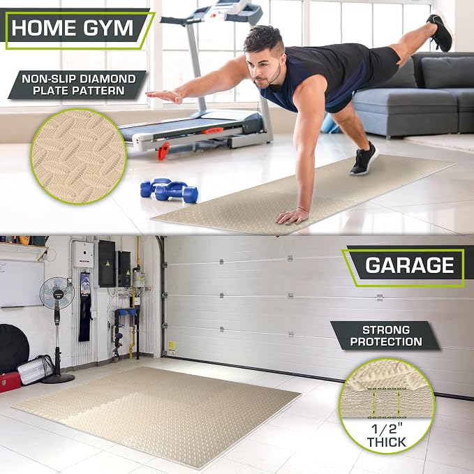 ProsourceFit Exercise Puzzle Mat 1/2-inch, EVA Interlocking Foam Floor Tiles for Home Gym, Workout Equipment, Kids Play Areas, Beige, 24 Sq Ft - 6 Tiles