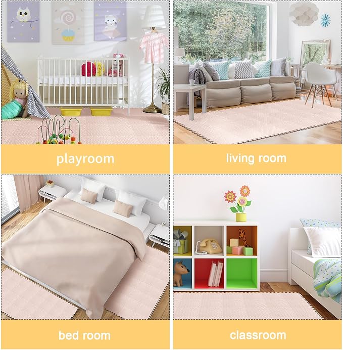 Foam Floor Tiles Foam Floor Mats Play Mats Bulk with Borders Interlocking for Bedroom Gym Nursery(11.8 x 11.8 Inch,Beige)