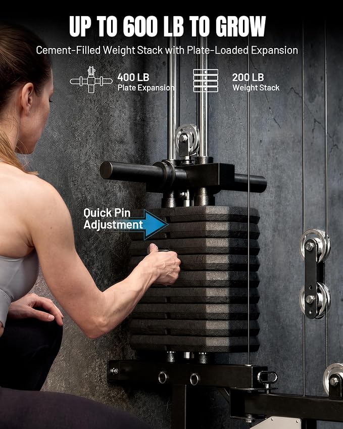 Mikolo Folding Squat Rack, Wall Mounted Power Rack with Cable Crossover Machine & LAT Pull Down, Functional Trainer with 5 Adjustable Function Modes, Home Gym Package