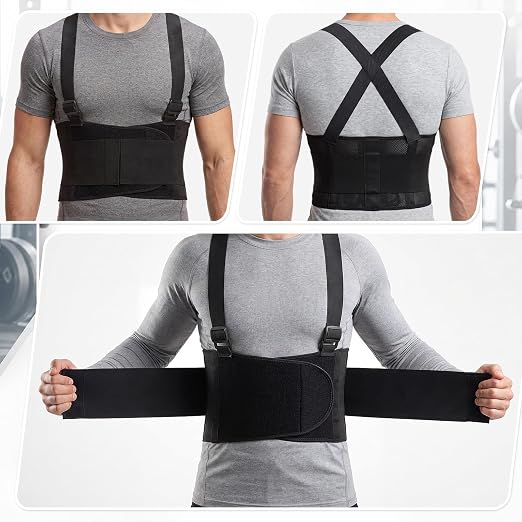 2-pack Black Large Work Back Brace for Men & Women, Heavy Duty Adjustable Lower Back Support Belt for Lifting Safety & Daily Use Gift Protection