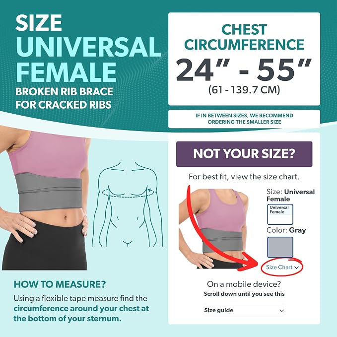 BraceAbility Broken Rib Brace for Women and Men - Rib Protector Compression Wrap, Chest Support Belt for Bruised, Fractured, Dislocated Ribs, Costochondritis Relief, Sternum Brace (Female - Gray)