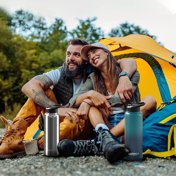 40oz Insulated Water Bottle (Cold for 48 Hrs),BPA Free&Leak Proof,Stainless Steel Water Flask,Water Jug with Straw Spout Lids for Gym,Hiking,Travel,Gradient Blue